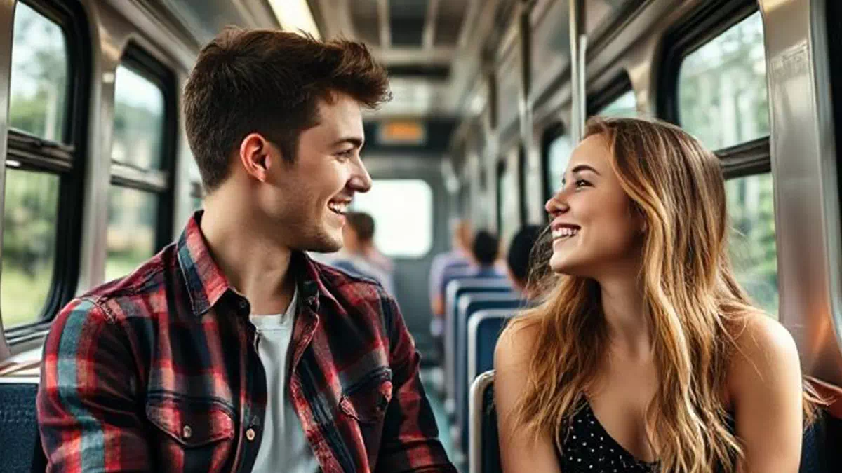 Man talking to Woman on the Train