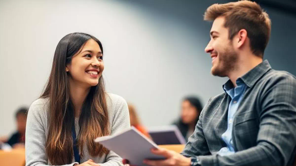 Man talking to Girl at University
