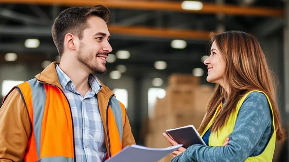 Man talking to Woman at Work