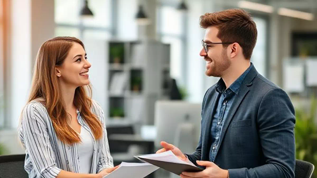 Man talking to Woman at Work