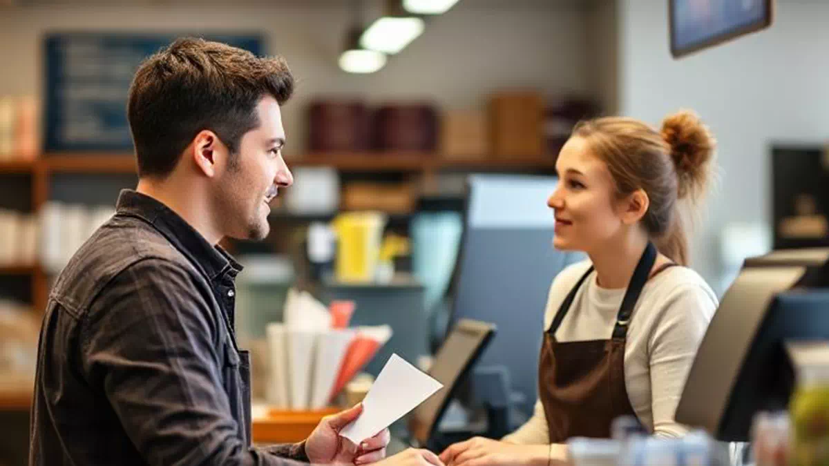 Man talking to Woman at Work