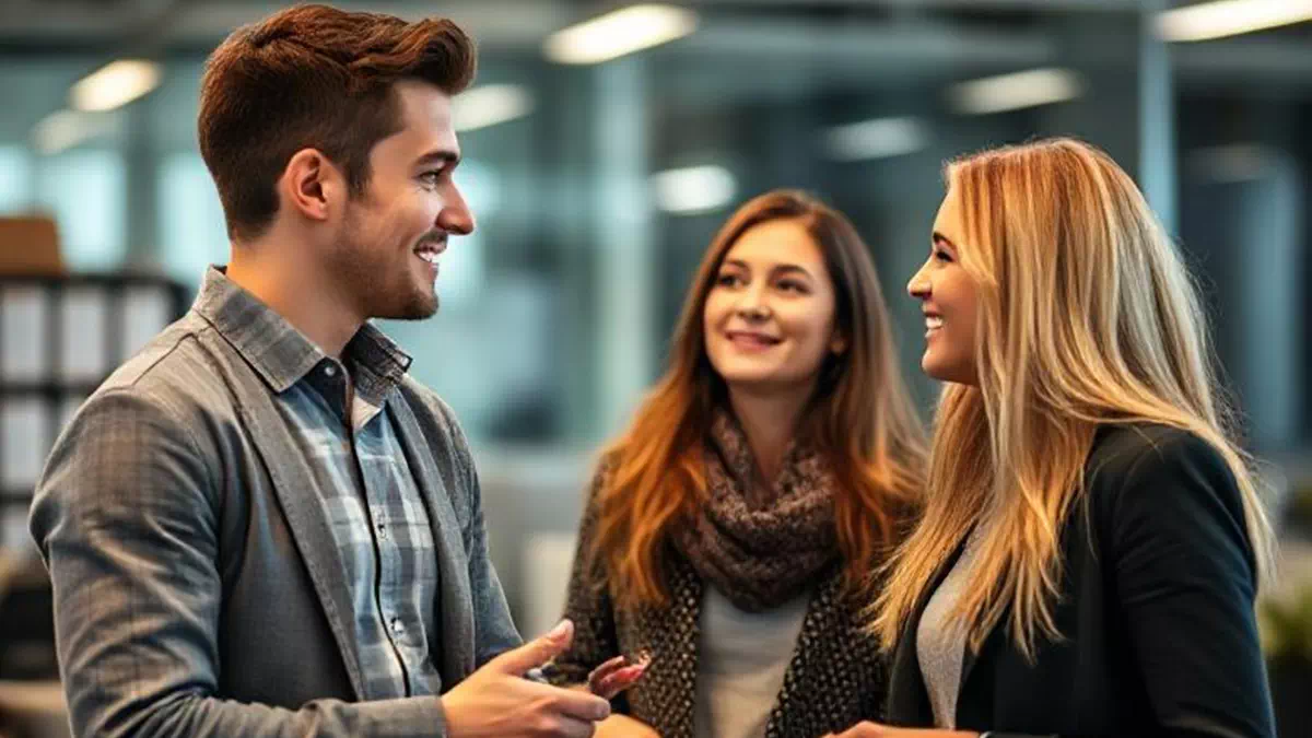 Man talking to Woman at Work