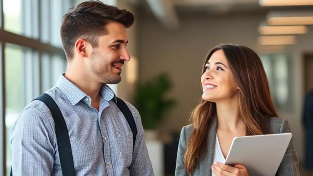 Man talking to Woman at Work