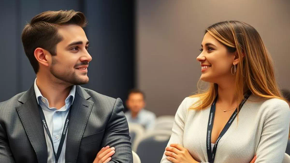 Person talking to Individual at a Conference