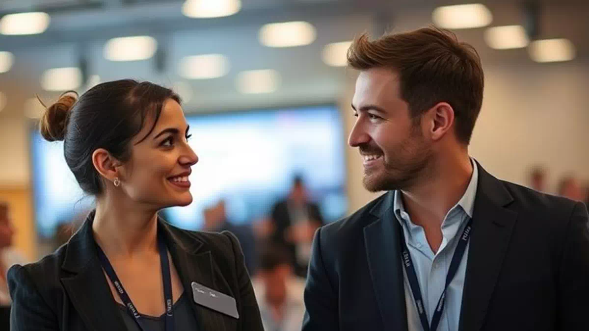 Person talking to Individual at a Conference