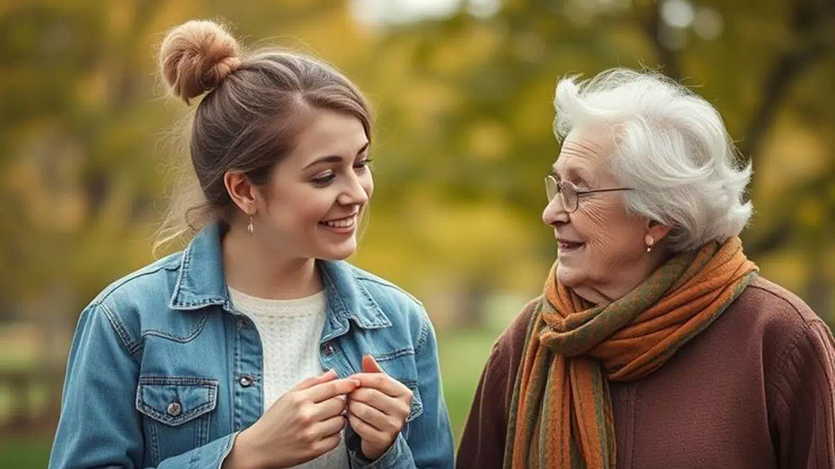Young Person talking to Older Person Somewhere