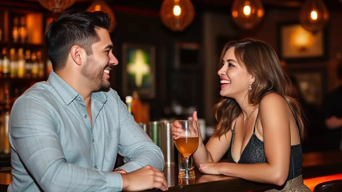 Woman talking to Man at a Bar