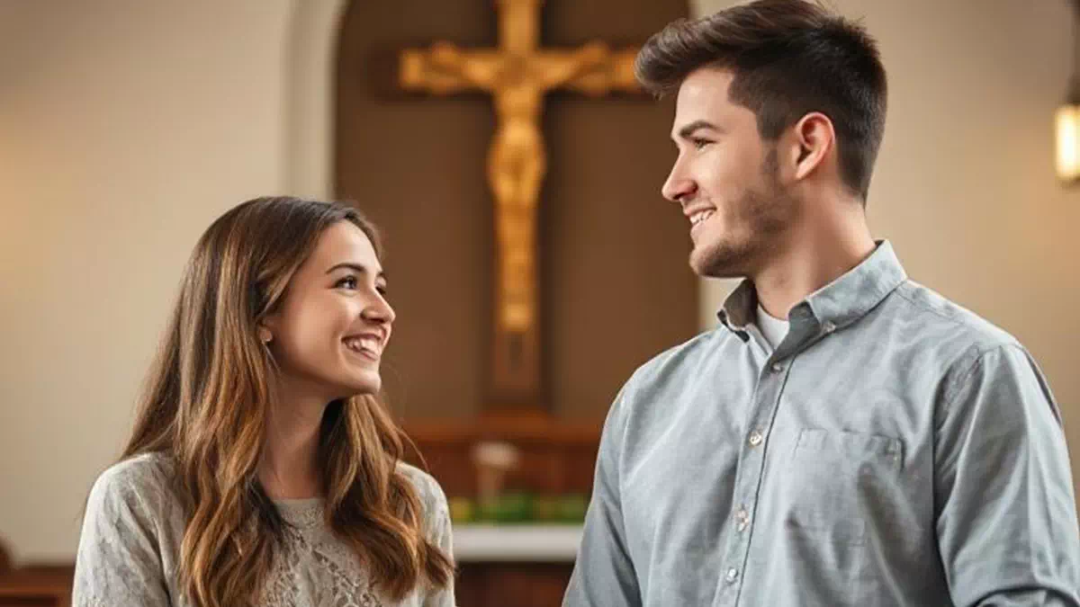 Woman talking to Man at Church