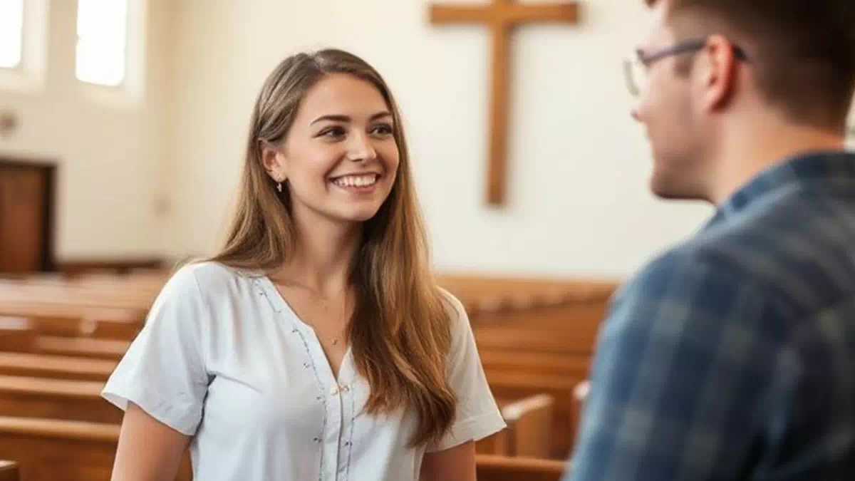 Woman talking to Man at Church