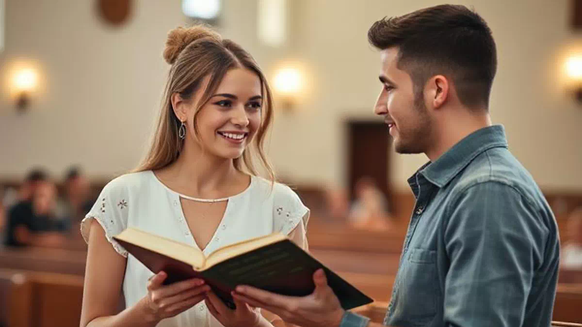 Woman talking to Man at Church