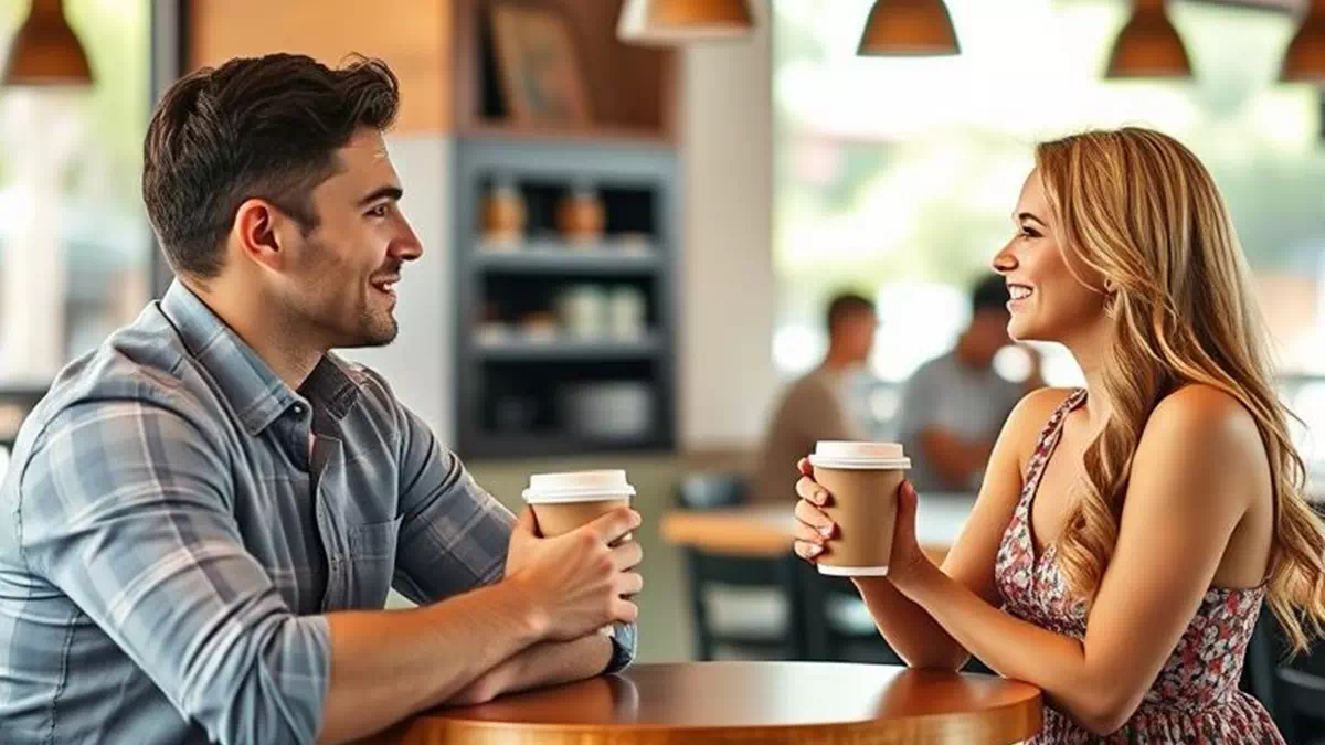 Woman talking to Guy at the Café