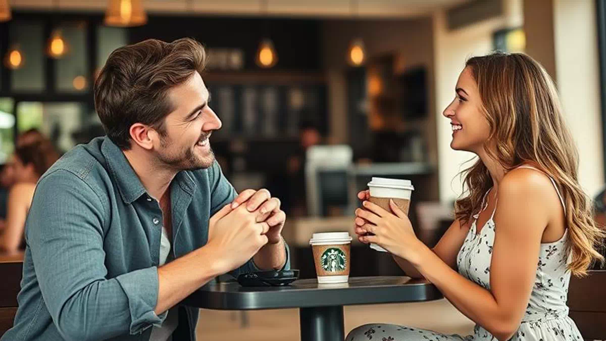 Woman talking to Guy at the Café