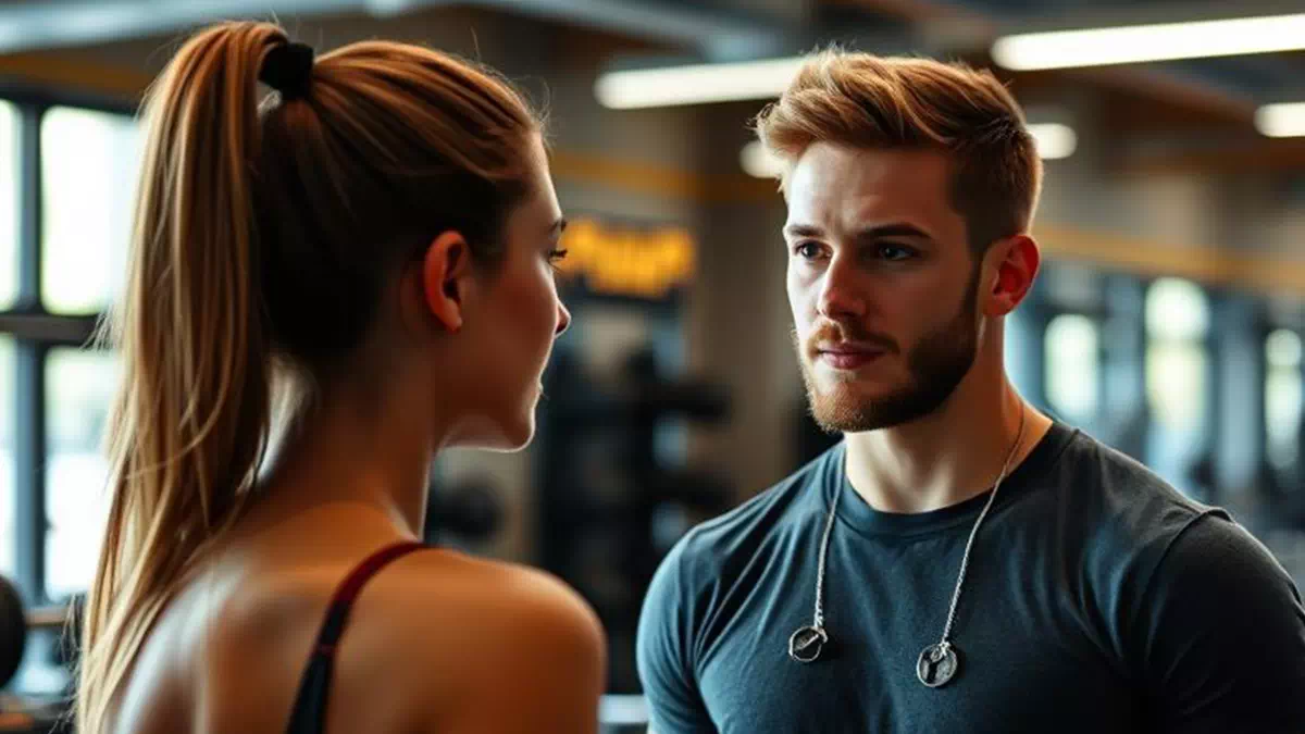 Woman talking to Man at the Gym