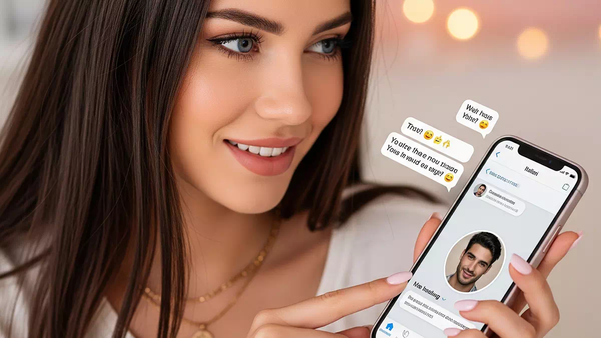 Woman talking to Man on a Dating App