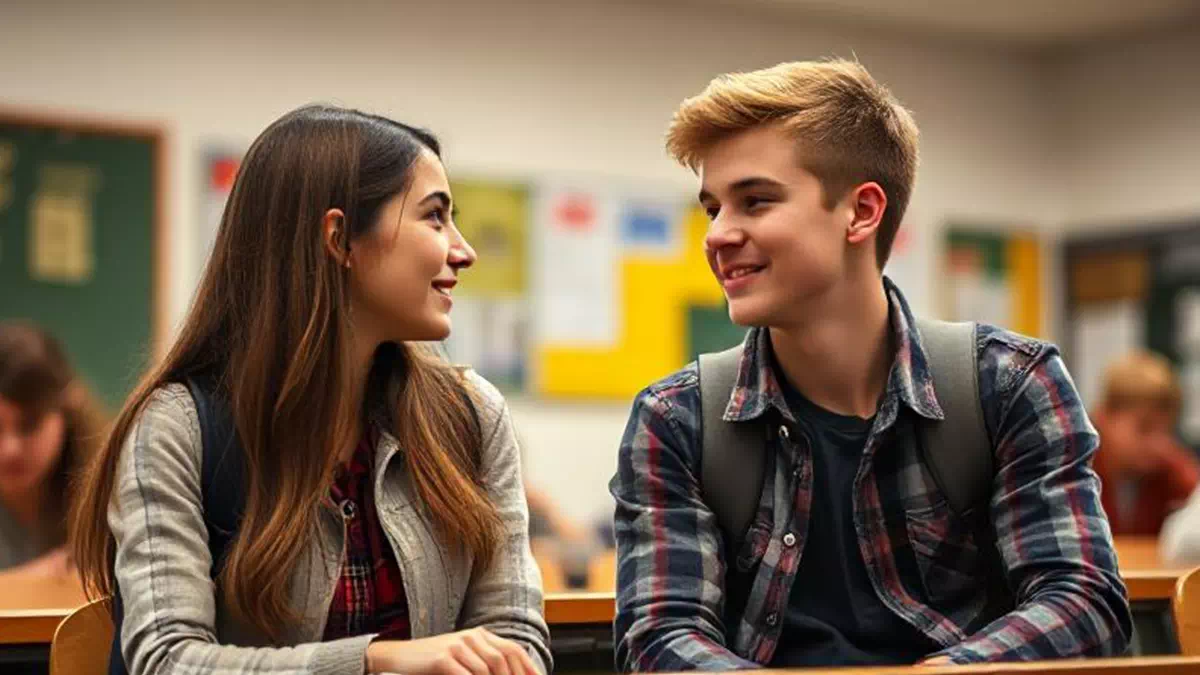 Girl talking to Boy at School