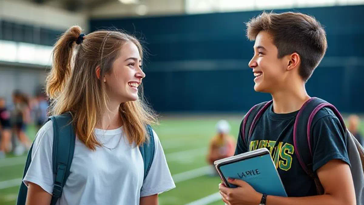 Girl talking to Boy at School