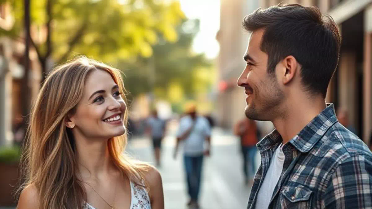 Woman talking to Man on the Street