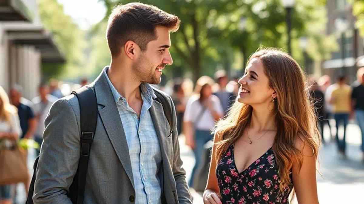 Woman talking to Man on the Street