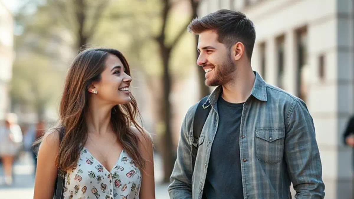 Woman talking to Man on the Street
