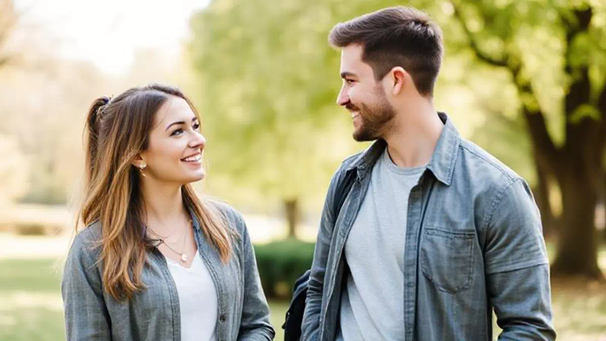 Woman talking to Man on the Street