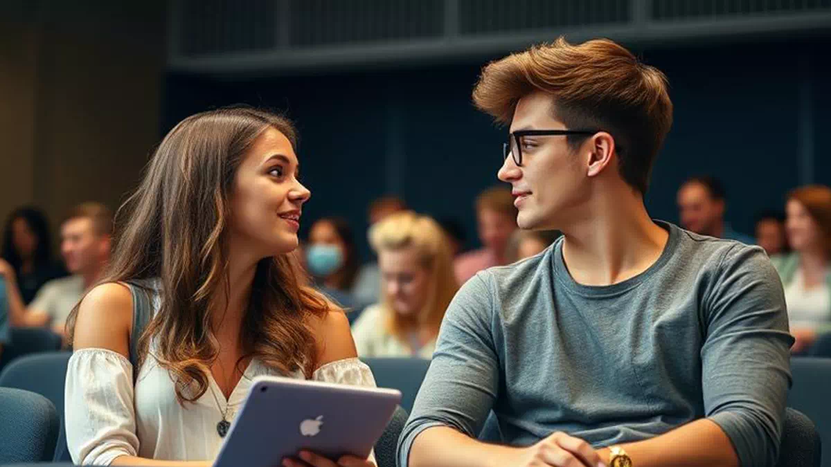 Girl talking to Guy at University