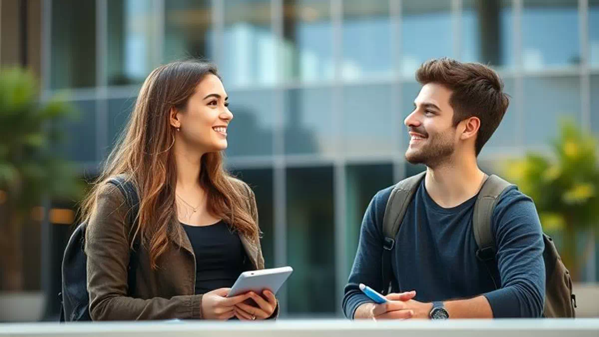 Girl talking to Guy at University